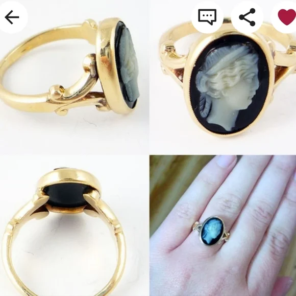 14K Antique Victorian 1880s Hand Carved Onyx Cameo Ring - Picture 2 of 3